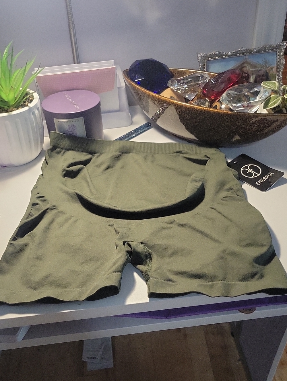 Enerful Olive Green High-Waist Biker Maternity Shorts